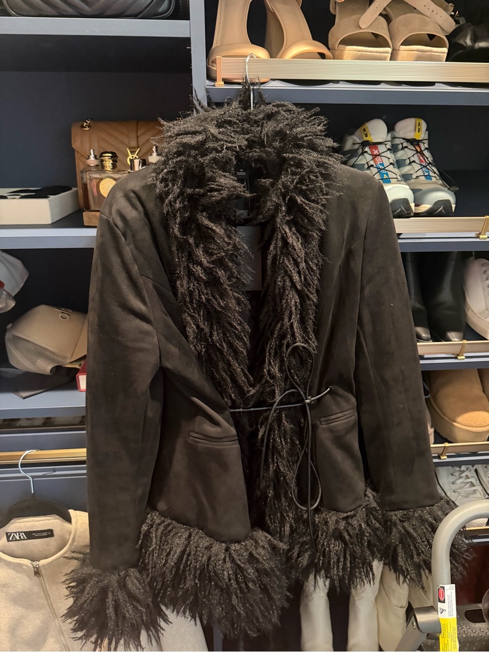 Lioness Black Faux-Fur Trim Leather Jacket